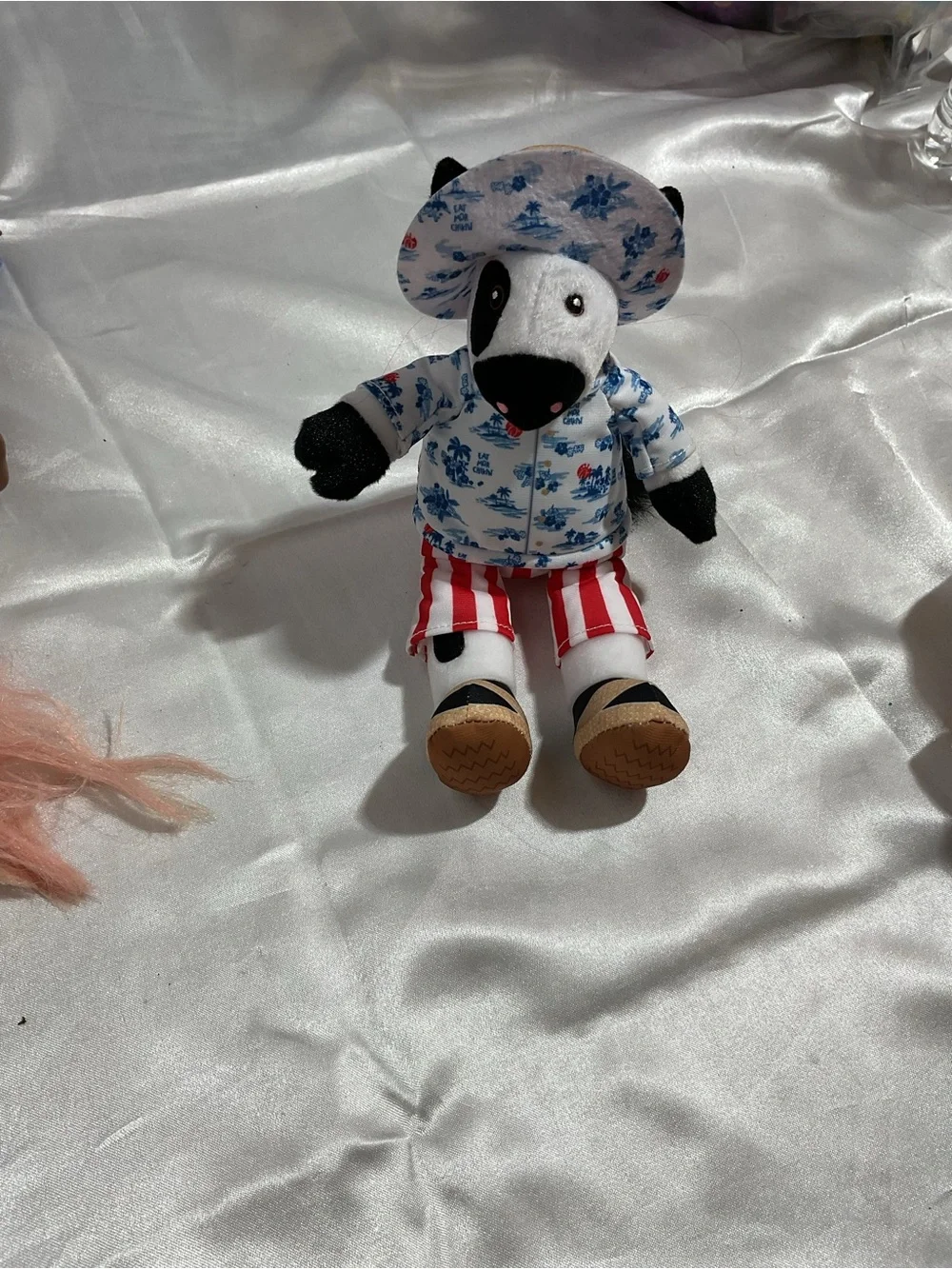 Plush Cow Toy in White, Black & Blue Floral Outfit